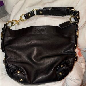 Coach Black Leather Hobo Shoulder Bag with Gold Hardware